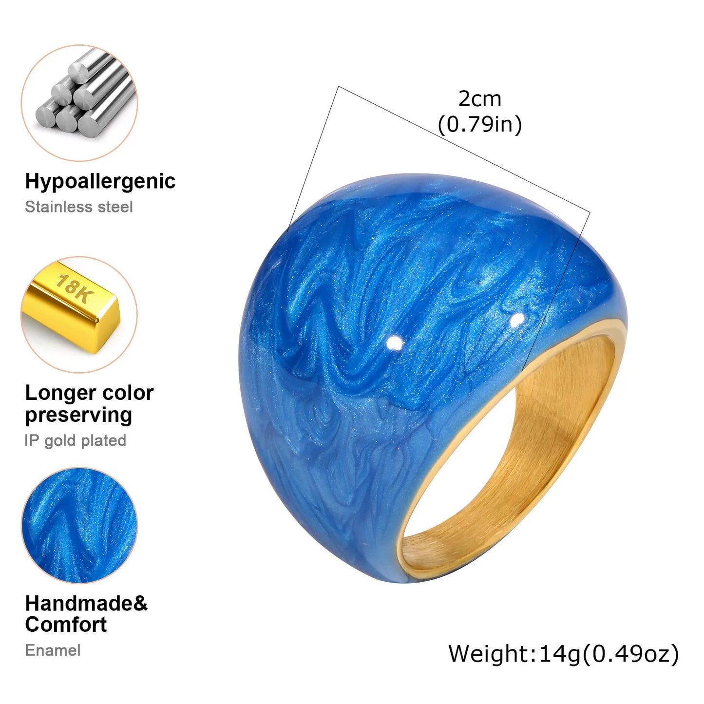 Chunky Open Twist Blue Enamel Statement Ring for Women