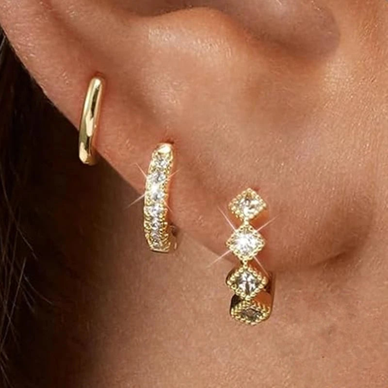 3-Piece Stainless Steel Zircon Huggie Hoop Earrings Set for Women