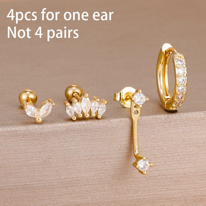 4-Piece Stainless Steel Zircon Huggie Hoop Earrings Set for Women