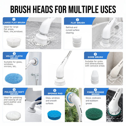 Cordless Electric Spin Scrubber with 8 Brush Heads