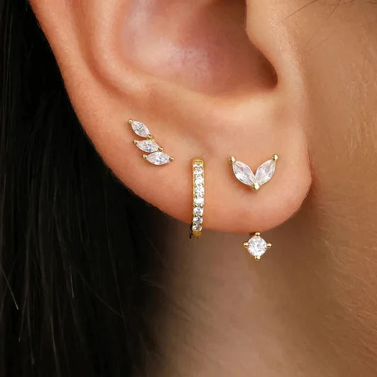 3-Piece Stainless Steel Zircon Huggie Hoop Earrings Set for Women