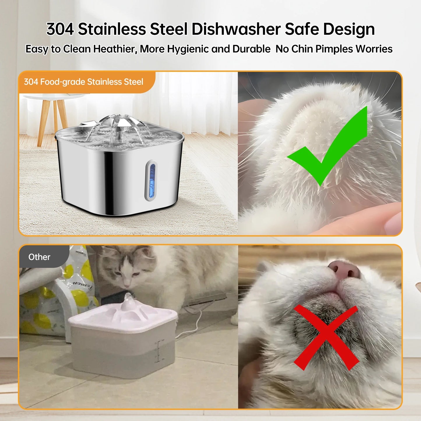 2.2L Stainless Steel Automatic Cat Water Fountain