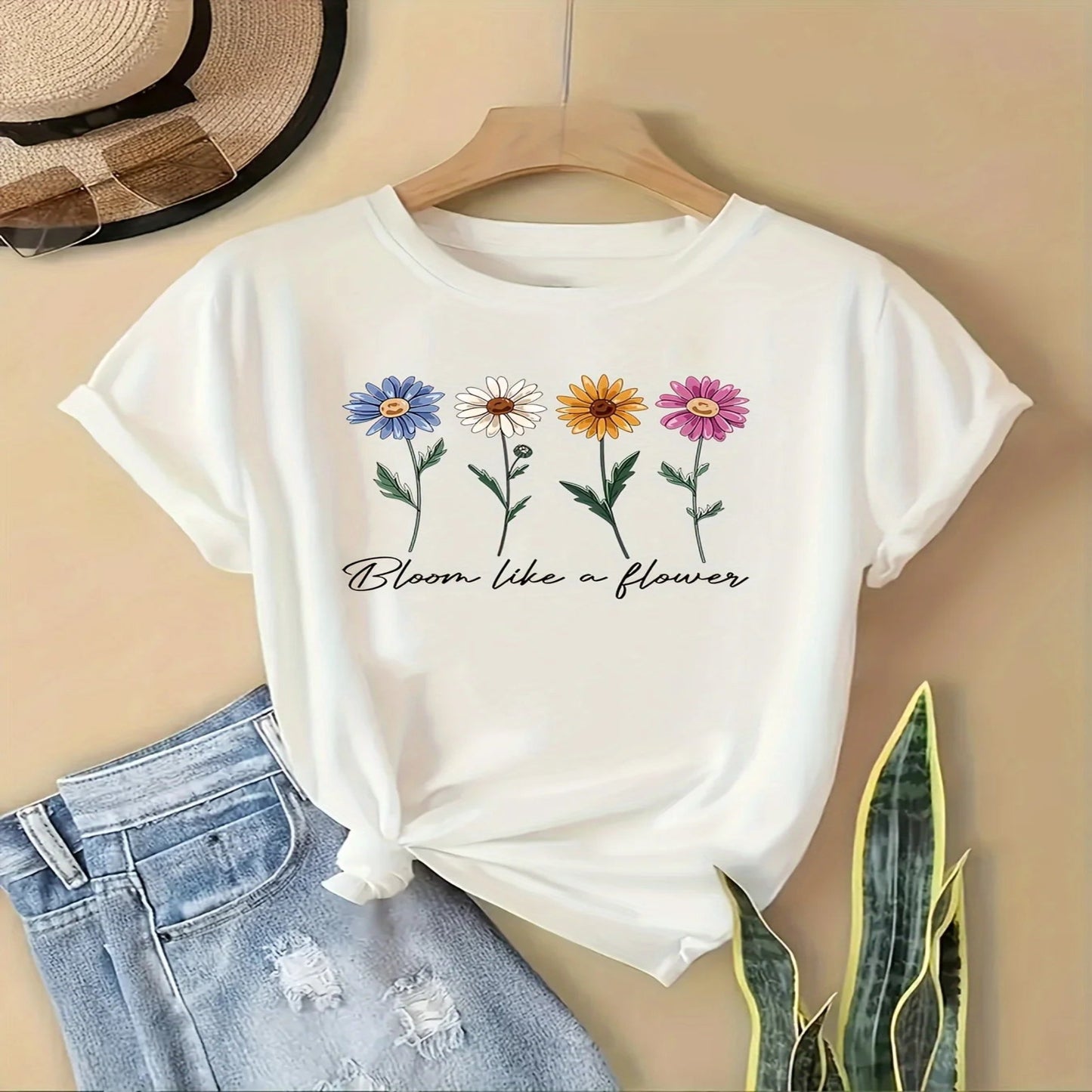 Retro Floral Print Short Sleeve Casual T-Shirt