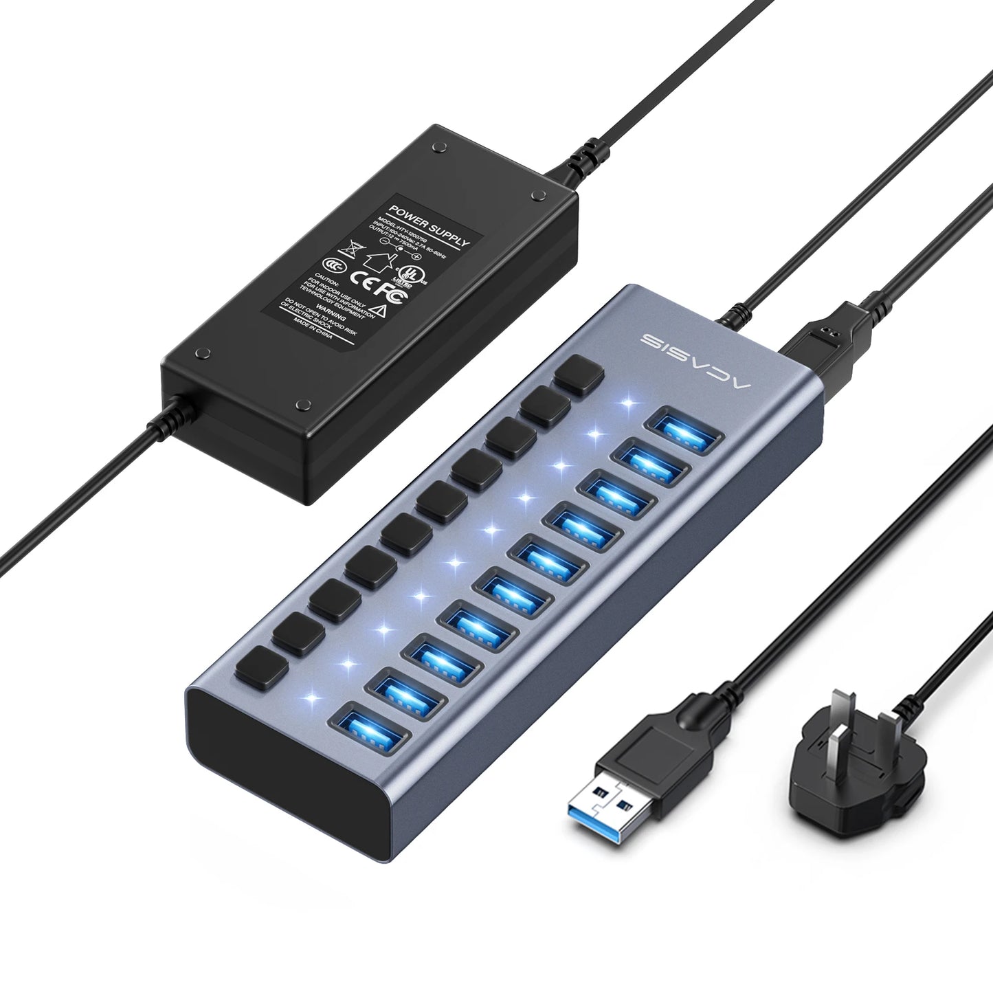 10Gbps Multi-Port USB Hub with Individual Switches