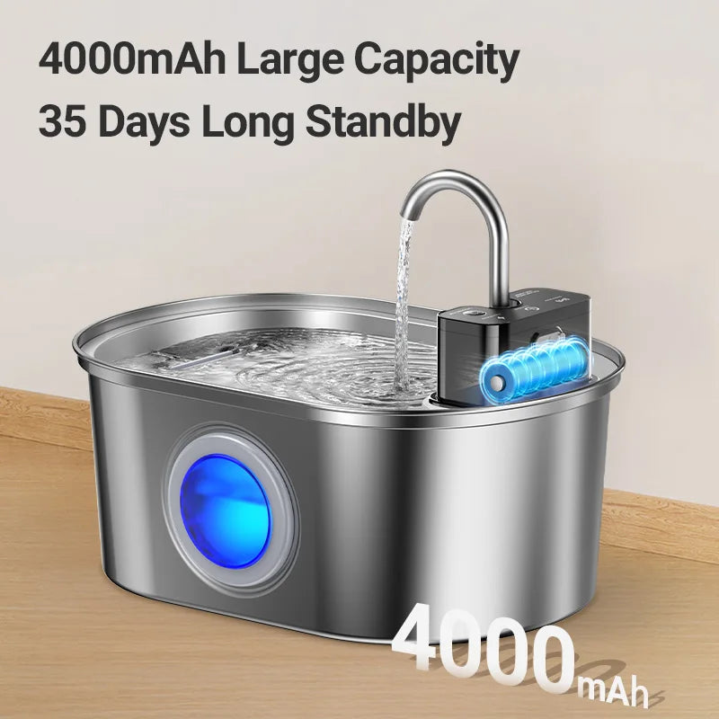 3.2L Wireless Smart Stainless Steel Pet Water Fountain