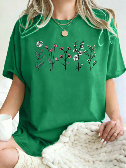 Floral Print Loose Fit Short Sleeve T-Shirt