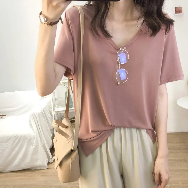 Solid Color Cotton Short Sleeve T-Shirt