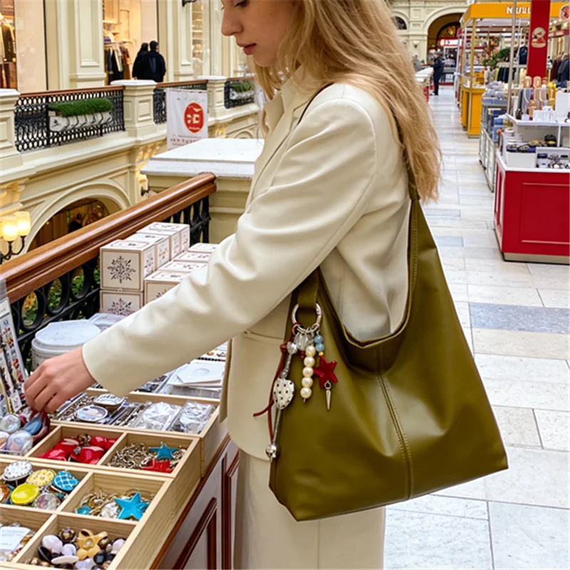 Elegant Shoulder Underarm Bags with Pendant Solid Color Synthetic Leather Handbags for Women Everyday Travel  Shopping, Parties