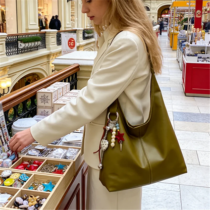 Elegant Shoulder Underarm Bags with Pendant Solid Color Synthetic Leather Handbags for Women Everyday Travel  Shopping, Parties