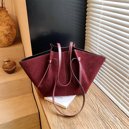 2025 Autumn New Branded Big Tote Bag Set For Women PU Suede Pure Color 2-IN-1 Large Capacity Shoulder Shoppers Designer Handbags