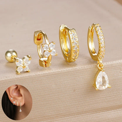4-Piece Stainless Steel Zircon Huggie Hoop Earrings Set for Women