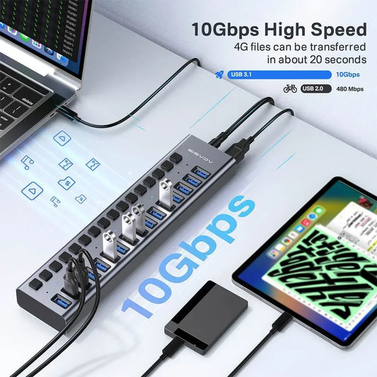 10Gbps Multi-Port USB Hub with Individual Switches