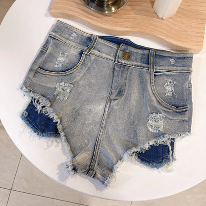 High Waist Hollow Out Ripped Denim Shorts