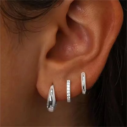3-Piece Stainless Steel Zircon Huggie Hoop Earrings Set for Women