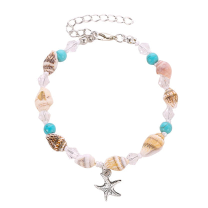 Bohemian Turquoise Starfish Beaded Anklet with Adjustable Chain