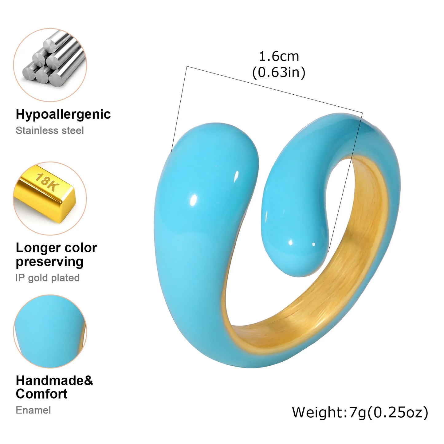 Chunky Open Twist Blue Enamel Statement Ring for Women