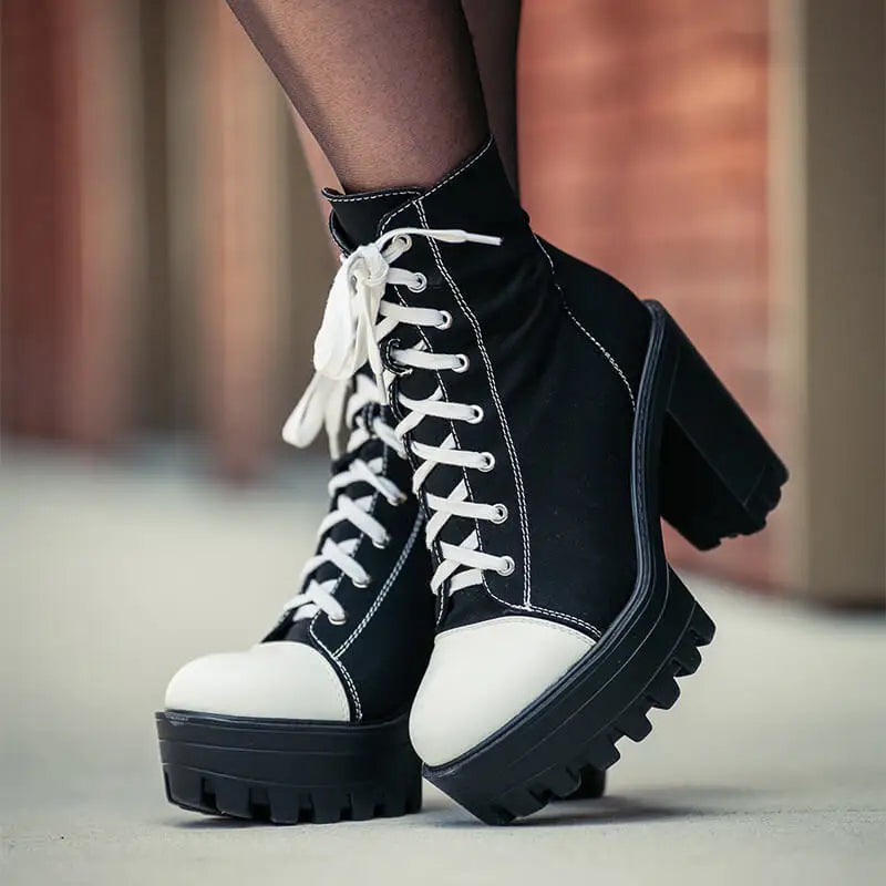Premium Platform Lace-Up Chunky Heel Ankle Boots