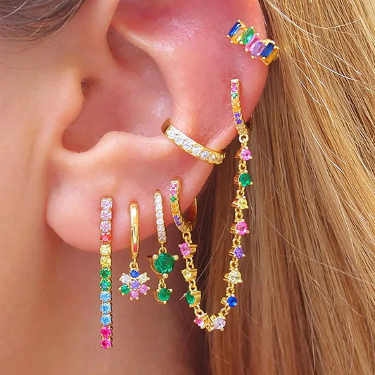 Stainless Steel Flower Dangle Earrings with Sparkling Zircon