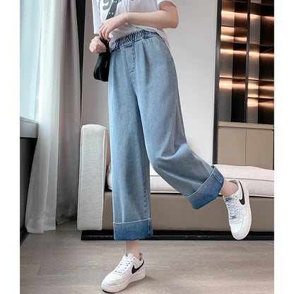 Classic Wide Leg Denim Pants with High-Rise Comfortable Fit