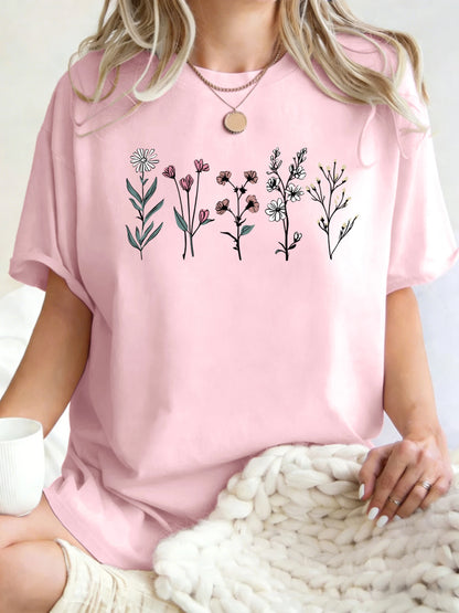 Floral Print Loose Fit Short Sleeve T-Shirt