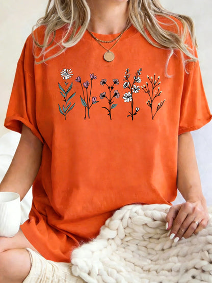 Floral Print Loose Fit Short Sleeve T-Shirt
