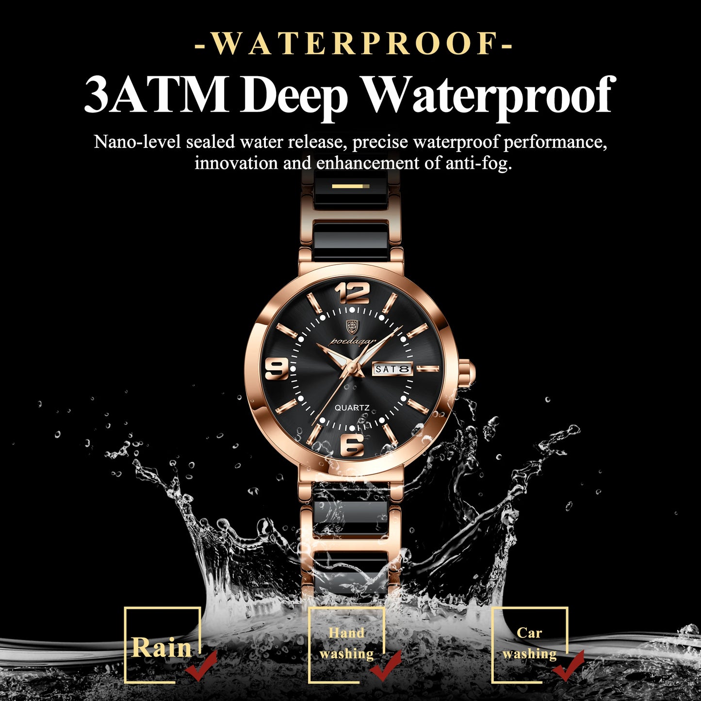 Luxury Stainless Steel Week & Date Quartz Watch