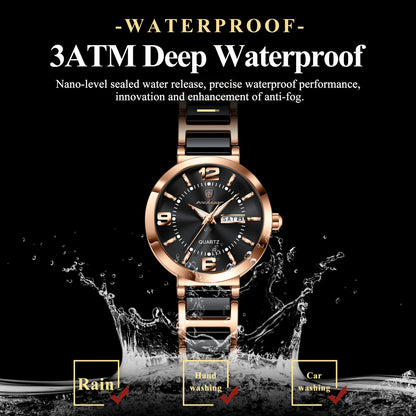 Luxury Stainless Steel Week & Date Quartz Watch