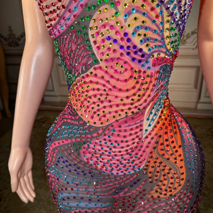 Plus Size Sheer Mesh Party Dress with Low Back & Rhinestone Detail