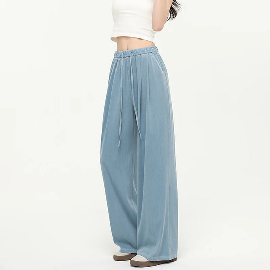 Lightweight Lyocell Wide-Leg Jeans with Elastic Waist