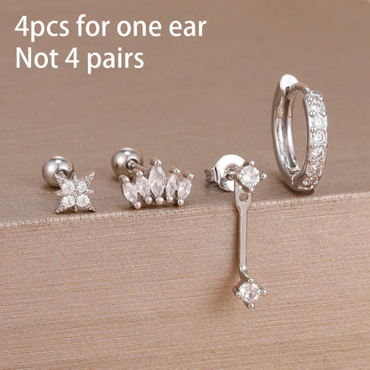 4-Piece Stainless Steel Zircon Huggie Hoop Earrings Set for Women