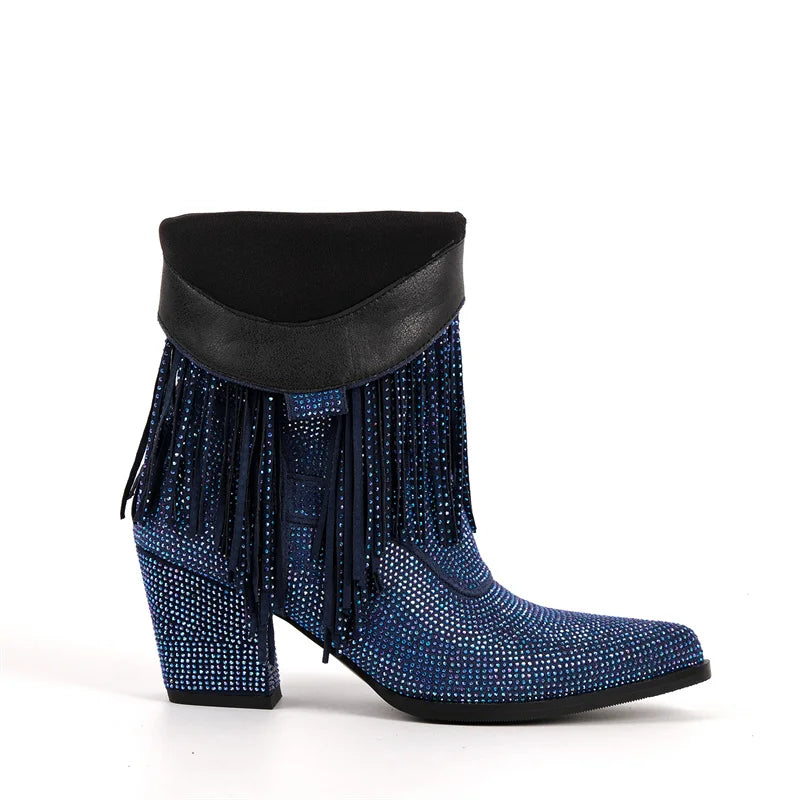 Premium Rhinestone Pointed Toe Mid-Calf Boots