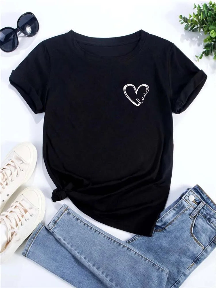 Love Heart Graphic Print Short Sleeve T-Shirt