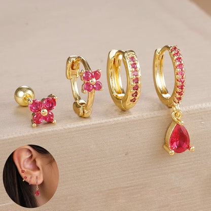 4-Piece Stainless Steel Zircon Huggie Hoop Earrings Set for Women