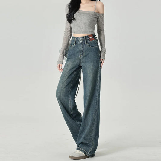High-Waist Wide Leg Jeans with Contrast Panel Detail