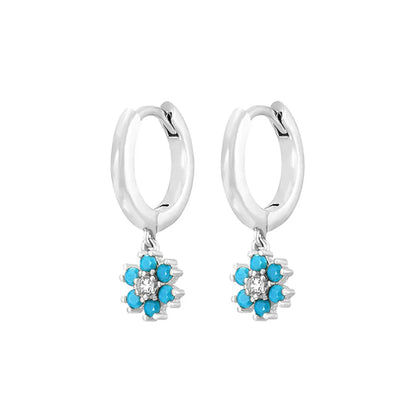 Stainless Steel Flower Dangle Earrings with Sparkling Zircon