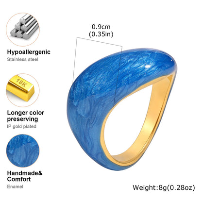 Chunky Open Twist Blue Enamel Statement Ring for Women
