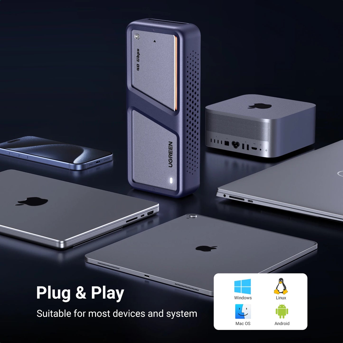 40Gbps USB4 M.2 NVMe SSD Enclosure with Aluminum Cooling Case