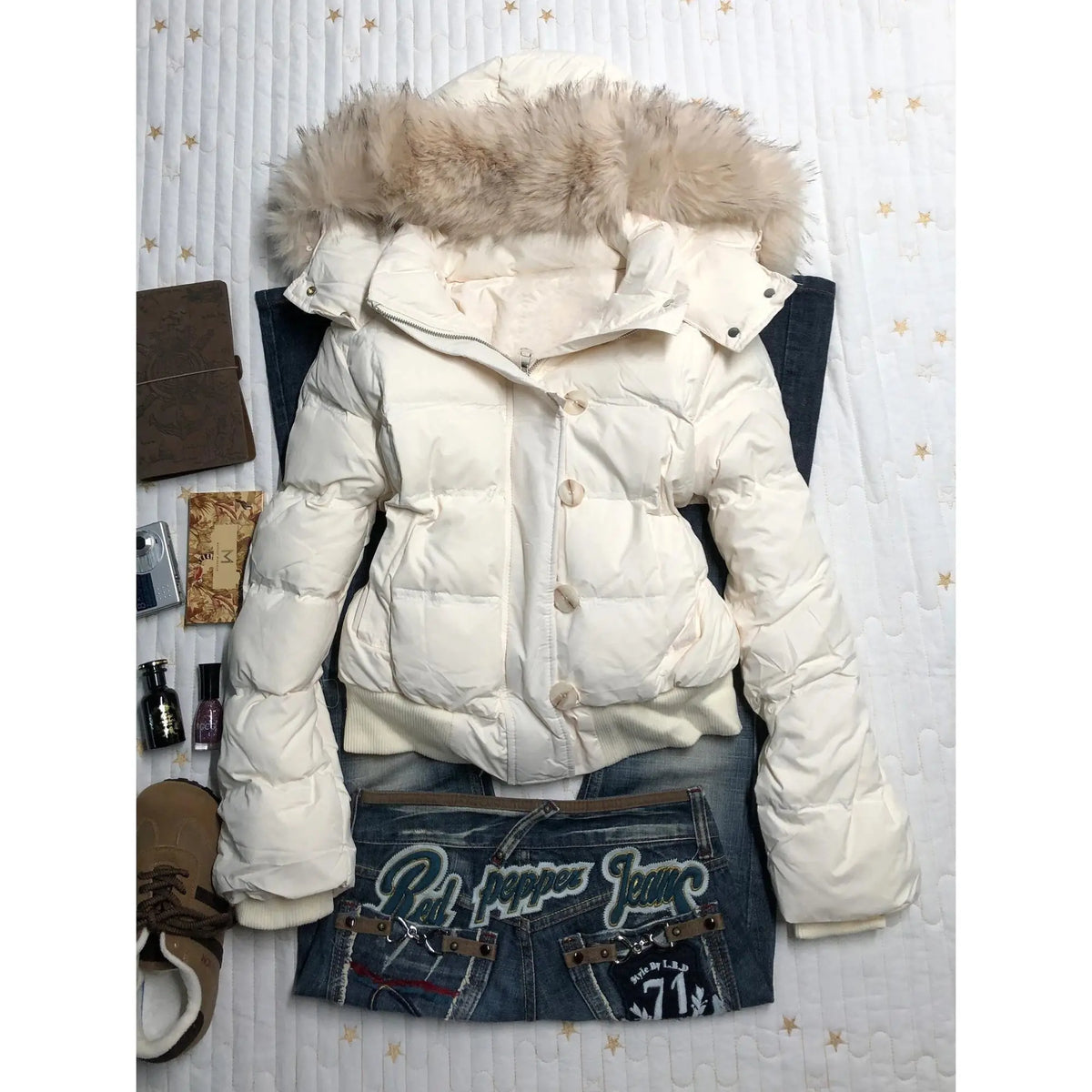 Hooded Fur Collar Warm Jacket