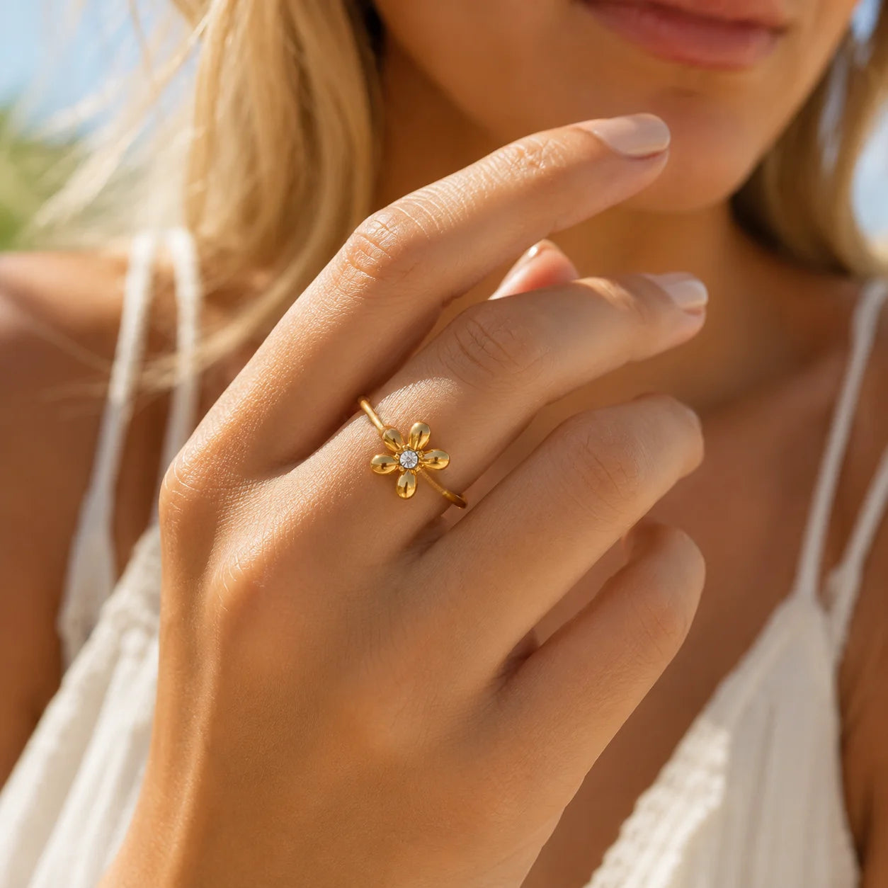 18K Gold Plated Vintage Hollow Floral Statement Ring for Women