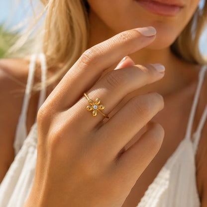 18K Gold Plated Vintage Hollow Floral Statement Ring for Women