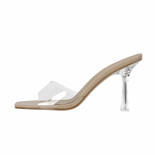 Women's Clear PVC Square Toe Mule Sandals with Metal Heel