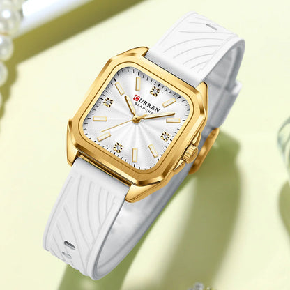 Luxury Square Quartz Wrist Watch with Silicone Strap & Water-Resistant Design