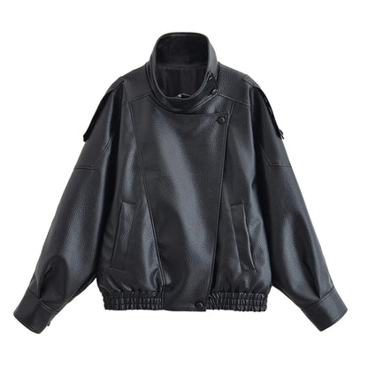 Turtleneck Button Pocket Loose Jacket
