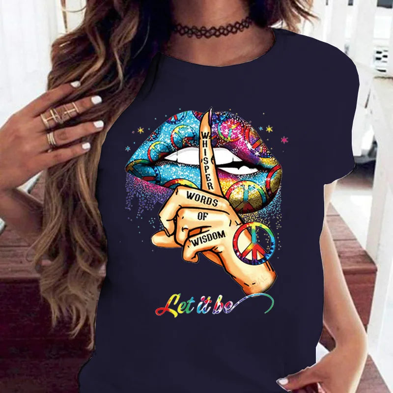 Creative Mouth Graphic Oversized Crew Neck Short Sleeve T-Shirt