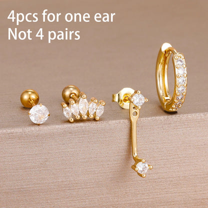 4-Piece Stainless Steel Zircon Huggie Hoop Earrings Set for Women
