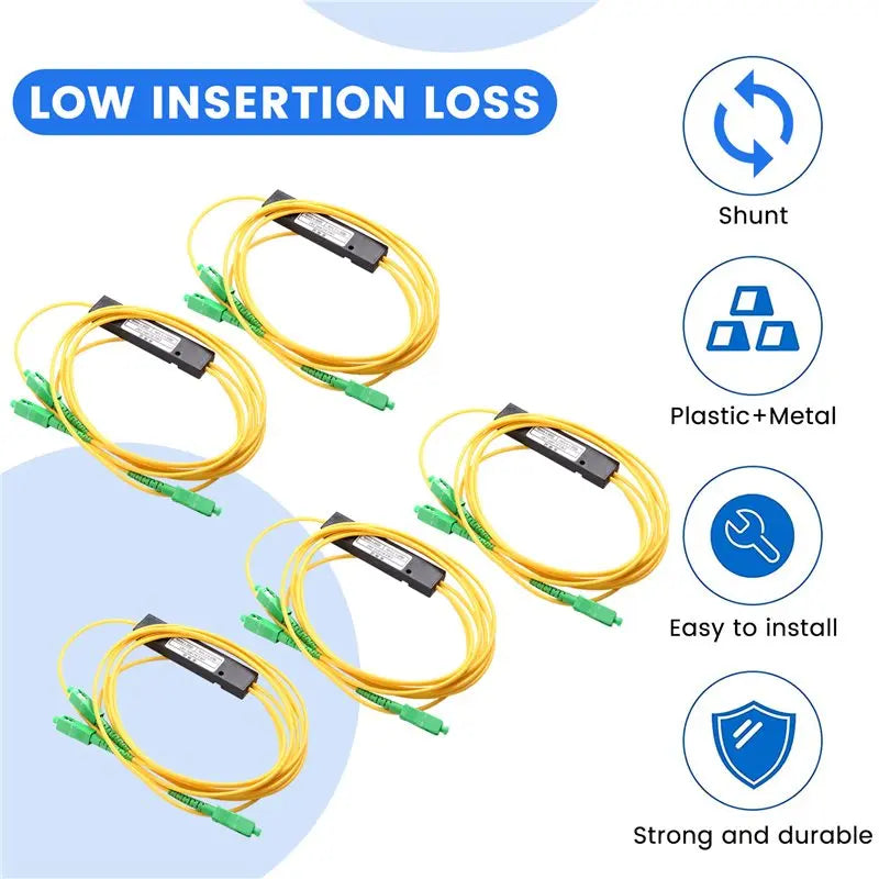 5-Pack SC/APC 1x2 Single Mode Fiber Optic Splitter with FBT Pigtail Adapter
