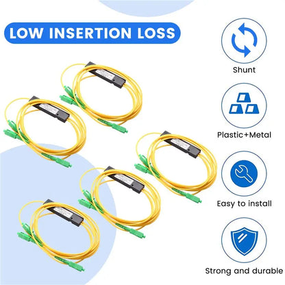5-Pack SC/APC 1x2 Single Mode Fiber Optic Splitter with FBT Pigtail Adapter