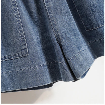 High Waist Plus Size Loose Fit Wide Leg Stretch Denim Shorts