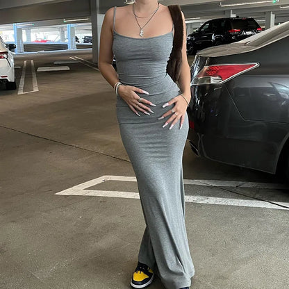 Sleeveless Spaghetti Strap Bodycon Trumpet Maxi Dress