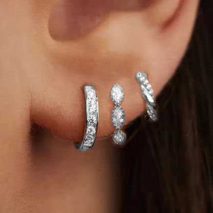 3-Piece Stainless Steel Zircon Huggie Hoop Earrings Set for Women